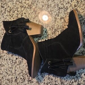 Black Suede Ankle Boots with Tassel Detail